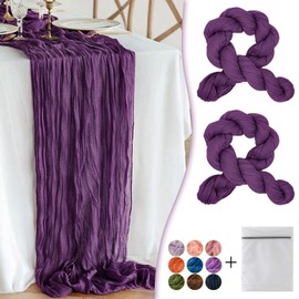 Waligoy Plum Purple Cheesecloth Table Runner 2 Pack 35" Boho Gauze Table Runner 120 inches Long Rustic Sheer Fabric Bulk for Baby Shower Wedding Bridal Birthday Party Decorations