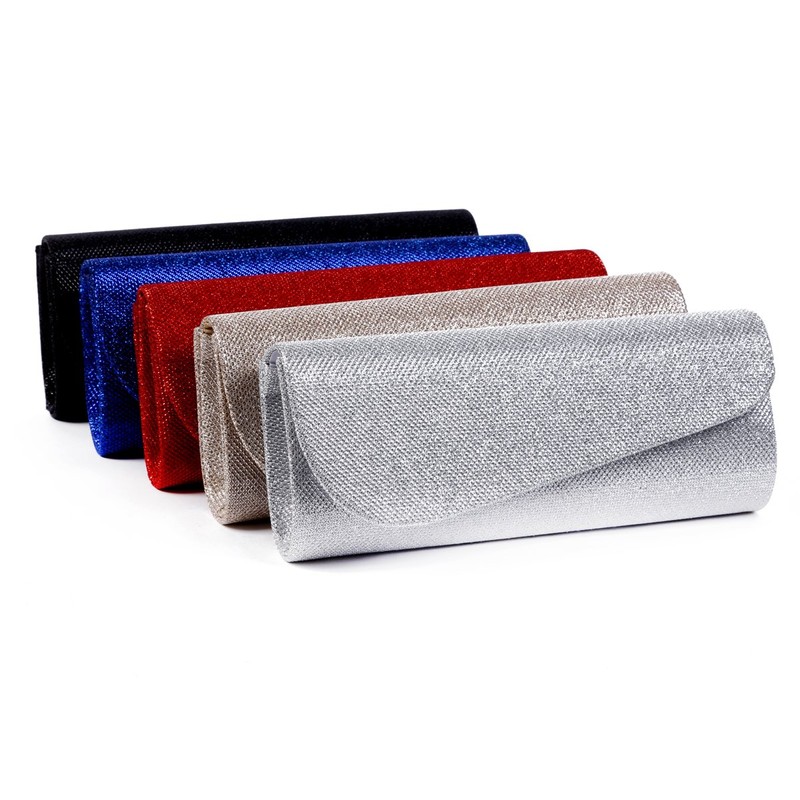 Damara Womens Oblique Flap Glitter Clutch Handbags,red