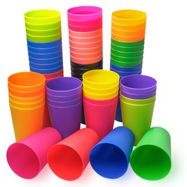 LECEHIVO 66 Pcs Kids Plastic Cups, 8.5 oz Stackable Colorful Drinking Tumblers, Reusable Plastic Cups Bulk for Kids, Toddlers, Baby, Children, and Adults (Multicolor)
