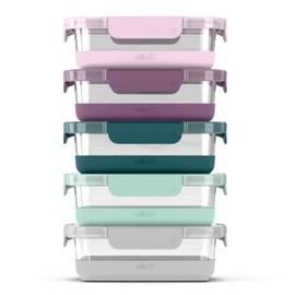 Ello Duraglass 3.4 Cup Meal Prep Sets 10Pc, 5 Pack Set- Glass Food Storage Container with Silicone Boot and Airtight BPA-Free Plastic Lids, Dishwasher, Microwave, and Freezer Safe, Garden Goals