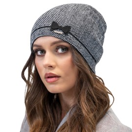 VIVISENCE Women's Winter Knitted Hat Warm Winter Hat with Wool Additive Universal Size Elegant Hat with Herringbone Pattern Perfect Fit and Comfort Autumn Model, Black, One Size