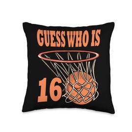 16 BDay Basketball Guess Who 16 Birthday Party Kid Happy 16 Year Old Basketball 16th Birthday Throw Pillow, 16x16, Multicolor