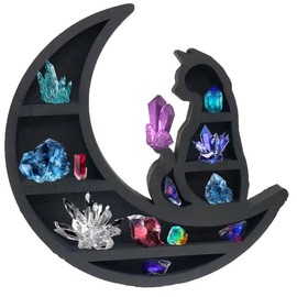 Moon Shelf Decor - Wooden Crystal Shelf Jewelry Holder, Moon Phase Wall Decor, Wall-Mounted & Easy to Hang - Dining Room, Bedroom