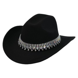 Xufadiva Shiny Rhinestone Women's Cowgirl Hat Western Cowboy Retro Panama Unisex Sequin Wide Brim Hat Black