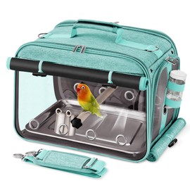 Suertree Bird Carrier Airline Approved, Bird Travel Cage with Indestructible Stainless Steel Mesh, Bird Travel Bag Lightweight and Portable with Water Bottle and Bowl