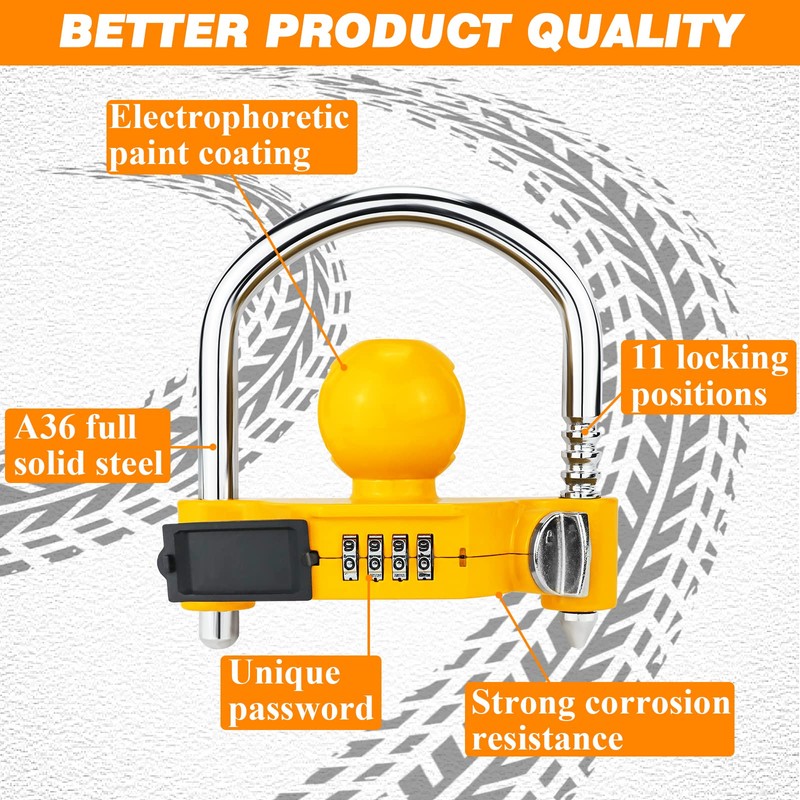 Funmit Trailer Lock Universal Hitch Lock with Combination Lock, fit