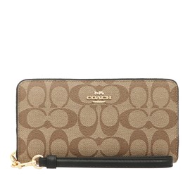 Coach FC4452 C4452 Signature Long Zip Around Wallet (with Strap) Ladies' Wallet (Outlet Product) [Brand], Khaki × Black