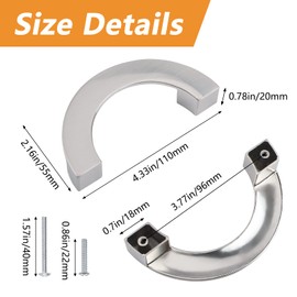 MOROBOR Retro Half Round Handle 2 Pack Antique Zinc Alloy Wardrobe Drawer Hardware Double Hole Folio Handles for Cabinet Drawers Furniture Brushed Silver