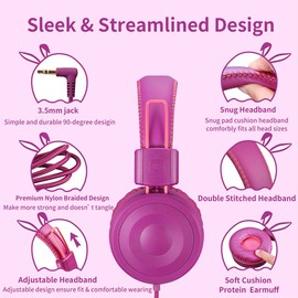 POWMEE POWMEE M1 Kids Headphones Wired Headphone for Kids,Foldable Adjustable Stereo Tangle-Free,3.5MM Jack Wire Cord On-Ear Headphone for Children (Purple)