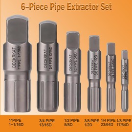 Heavy-Duty Pipe Extractor Set – 6 Piece Broken Pipe Removal Tool Kit for 1/8" to 1" Threaded Pipes and Fittings Including 1/8" 1/4" 3/8" 1/2" 3/4" 1" National Standard Pipes, with Rugged Storage Case.