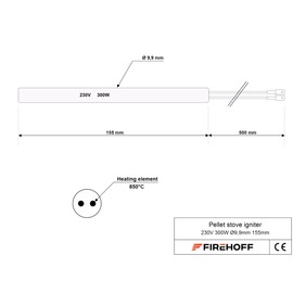 Spark Plug for Pellet Stove - 300W 155mm Diameter 9.9mm with Quick Connector - 1 Year Warranty