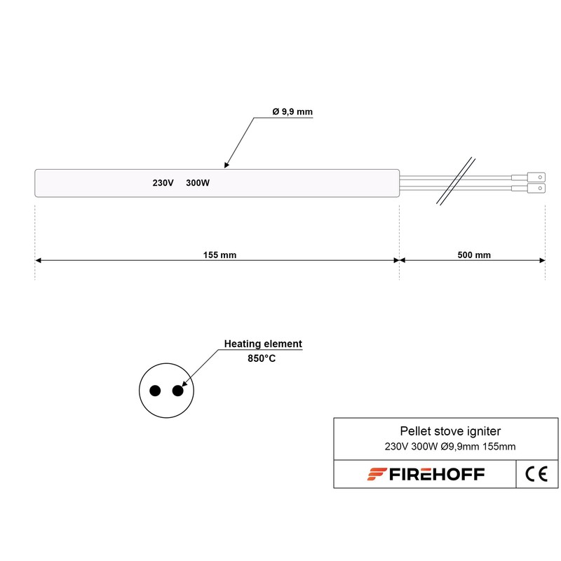 Spark Plug for Pellet Stove - 300W 155mm Diameter 9.9mm