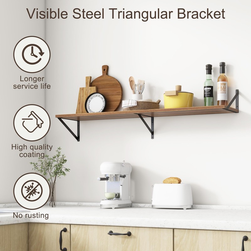 Floating Shelves 48 Inch Long, 10" Deep Floating Shelves, Walnut