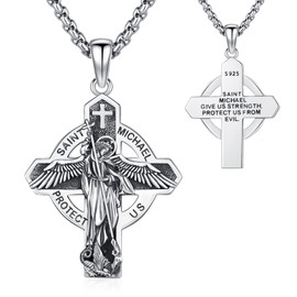 Eusense Archangel Michael/Saint Christopher/Saint Jude Thaddeus/Seven Archangels/Holy Mary/Jesus Cross Pendant Amulet Necklace Gifts 925 Silver Christian Chain Jewellery Men Women, Sterling Silver,