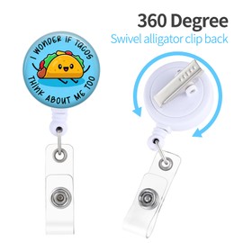 Badge Reels Holder Retractable with ID Clip for Nurse Name Tag Card Funny I Wonder If Tacos Think about Me Too Nursing Doctor Teacher Student Medical Work Office Alligator Clip