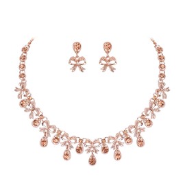 EVER FAITH Rhinestone Bridal Bow Jewellery Sets, Rhinestone Costume Prom Wedding Party Bow Knot Bowknot Teardorp Necklace Earrings Set for Women Clear Silver Tone, Crystal