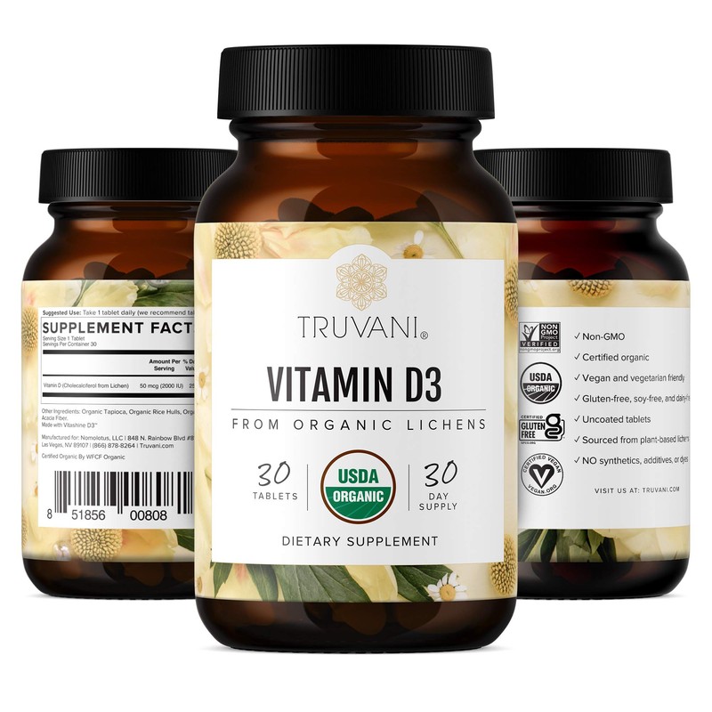 Truvani Organic Vitamin D3 - Plant-Based, USDA Organic, Gluten-Free, Non-GMO,