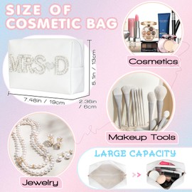 Aintmax Bride Patch MRS Letter Makeup Bag for Women Bridal Shower Bridesmaid Engagement Gift Pearl Rhinestone Make Up Bag for Wedding Waterproof Travel Toiletry Pouch White Cosmetic Bag (MRS-D)