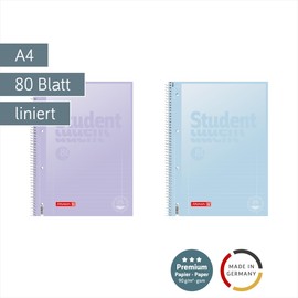 BRUNNEN College Notepad Premium Student "Pastel 2" | A4, Line Style 27, 80 Sheets, Pastel Blue/Pastel Purple
