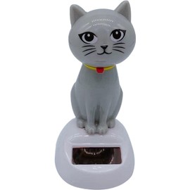 Gryshanyun Solar Powered Swinging Cat Dashboard Decor, Gray Dancing Figure for Car, Office and Home, Solar Energy Motion Ornament, Decorative Statue for Desk and Shelf