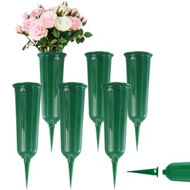 YMTWSRY Pack of 6 Grave Vases with Ground Spike, Plastic Cemetery Vase, Grave Vases for Inserting, Vase Insert Cemetery for Holding Bouquets for Tombstone Grave Side (Green)