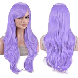 IMISSU 70 cm Long Hair Water Wavy Wigs with Fringe Cosplay Costume Wig (Lavender)