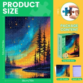 Northern Lights 500 Pieces Puzzle for Adults, Aurora Starry Sky Nature Puzzle 500 Pieces for Adults, Impossible Hard Fun Colorful Jigsaw Puzzles,Letters on Back No Dust Game Gift, 20.5 x 15 in