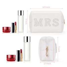 Etercycle MRS Letter Cosmetic Bag, Bridal Shower Gifts Small PU Waterproof Makeup Bag, Bling Pearl Rhinestone Patches Travel Organizer for Engagement Bachelorette Party (Silver)