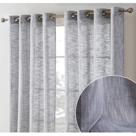 HLC.ME Madison Faux Linen Textured Semi Sheer Privacy Sun Light Filtering Transparent Window Grommet Long Thick Curtains Drapery Panels Bedroom & Living Room, 2 Panels (54 W x 96 L, Charcoal Grey)