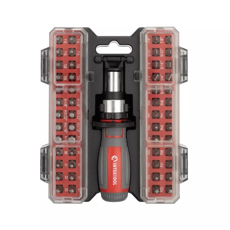 INTERTOOL 53-Piece Mini Ratchet Screwdriver and Bit Set VT08-3353