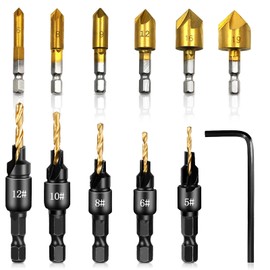 12 PCS Countersink Drill Bit Set, Counter Sink Drill Bits For Wood Countersink Bits Quick With L-Wrench for Woodworking (Black+Gold)