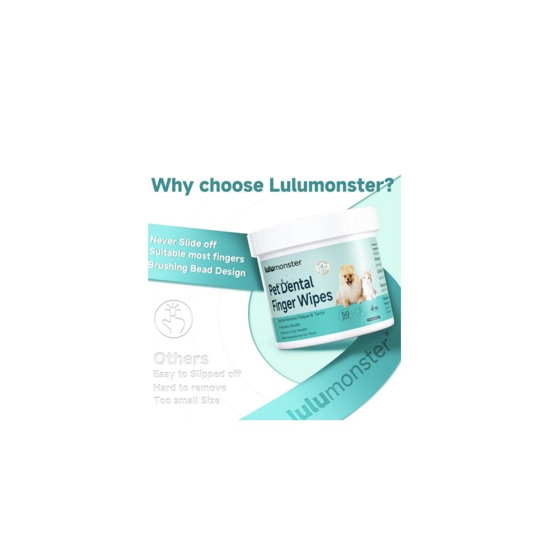 Lulumonster Pet Dental Finger Wipes for Dogs-Cats,Dog Teeth Cleaning Wipes