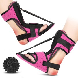 Plantar Fasciitis Night Splint with Massage Ball for Plantar Fasciitis Relief, 2 Pack Comfortable Plantar Fasciitis Brace for Achilles Tendonitis Heal Spur Foot-drop Flat-arch, Free Size for Men and Women - Pink