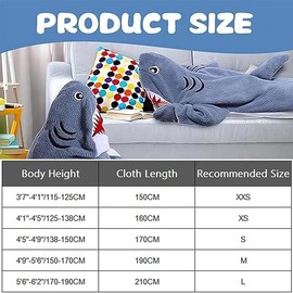 DAJASD Shark Blanket, Cozy Flannel Shark Blanket Onesie for Adults & Kids, Wearable Shark Blanket Hoodie, Shark Sleeping Bag with Hood, Cosplay Shark Costume Gift for Friends Family Shark Lovers -L