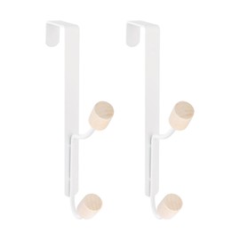 DEARBAG Door Hooks, Pack of 2 Coat Rack for the Door, No Drilling, Heavy Duty Coat Hook, Towel Hook, Coat Hook with 2 Wooden Hooks, White