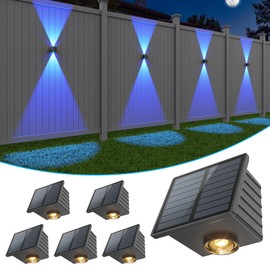 VOLISUN Solar Fence Lights 6 Pack, Color Glow LED Up and Down Wall Lamp, IP65 Waterproof Solar Lights Outdoor for Patio, Backyard, Railing, Deck, Fence and Wall（2 Lenses）