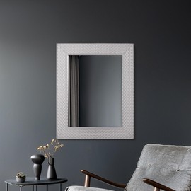 Head West Champagne Honeycomb Embossed Beveled Framed Wall Mount Vanity Mirror, Accent Decorative Mirror for Wall Decor, Modern Bathroom Mirror for Over Sink, Bedroom Living Room - 25.5" x 31.5"