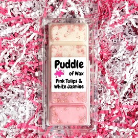 Puddle of Wax - Pink Tulips & White Jasmine Soy Wax Melt Snap Bar - 50g - Laundry Scent - Vegan Friendly - Made in the UK