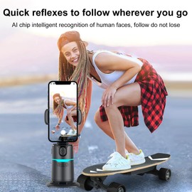 Auto Face Tracking Phone Stand with 360° Rotation, Gesture & Remote Control, No App Needed for Video Recording, Live Stream, TikTok & YouTube, Desktop Tripod Design