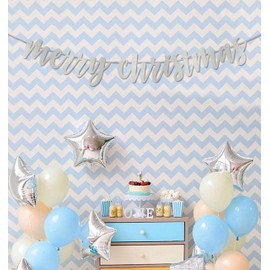 Inkdotpot Ready to Hang Merry Christmas Party Decorations Cursive Bunting Garland Flag Metallic Silver Pre Strung Banner