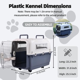 Elevon Plastic Kennels, Plastic Dog Crate, Airline Approved Pet Carrier for Dogs and Cats Longer Traveling, L