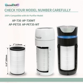 [UPGRADED] AP-PET35-WT AP-T30FL Replacement Filter Compatible with HoMedics Air Pu-rifier Filter, Replacement AP-T30 AP-T30WT AP-PET35 AP-PET35-WT, Part# AP-T30FL AP-PET35FL w/True HEPA, 2-Pack