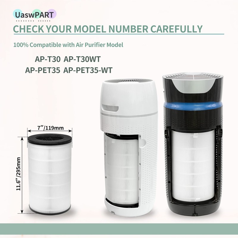 [UPGRADED] AP-PET35-WT AP-T30FL Replacement Filter Compatible with HoMedics Air Pu-rifier