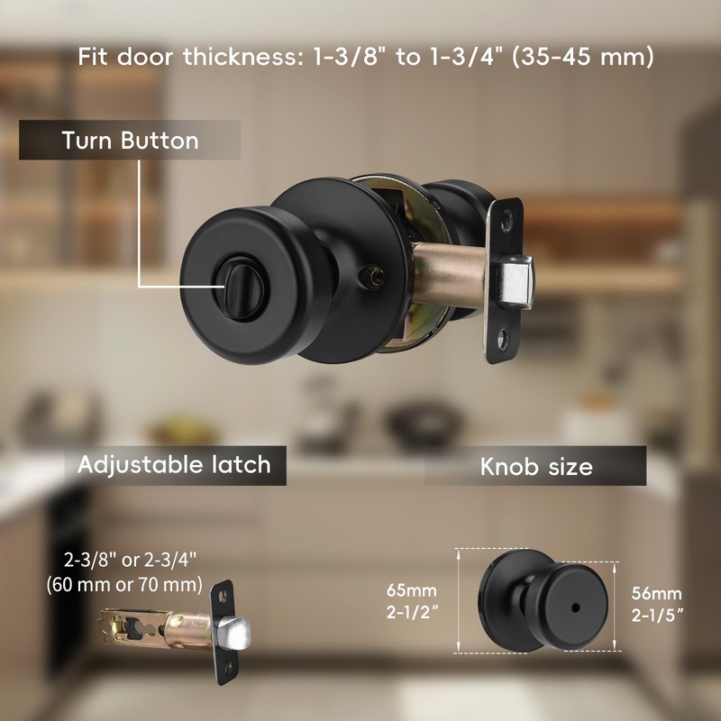 STARPY Black Door Knobs, Pismo Door Knob with Lock, Privacy
