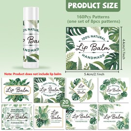 Peacoblue 160Pcs lip balm Labels Sticker for Tubes 2.1"x1.7" Tropical Plants With Monstera, 8 Styles Waterproof Chapstick Labels Glossy for Homemade Lip Balm Container Wedding Baby Shower Party gifts