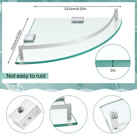 Gejoy Glass 2 Pack Corner Shower Shelf, Bathroom Corner Shelves Wall Mounted with Tempered Glass and Rustproof Brackets, Floating Shower Organizer for Shampoo, Soap and Bath Accessories, 9.25 Inch