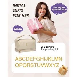 Vogewood Makeup Bag with Handle, Waterproof Double Layer Cosmetic Bag, Large Capacity PU Leather Makeup Bags Letter Travel Toiletry Bag with Makeup Brush Organizer