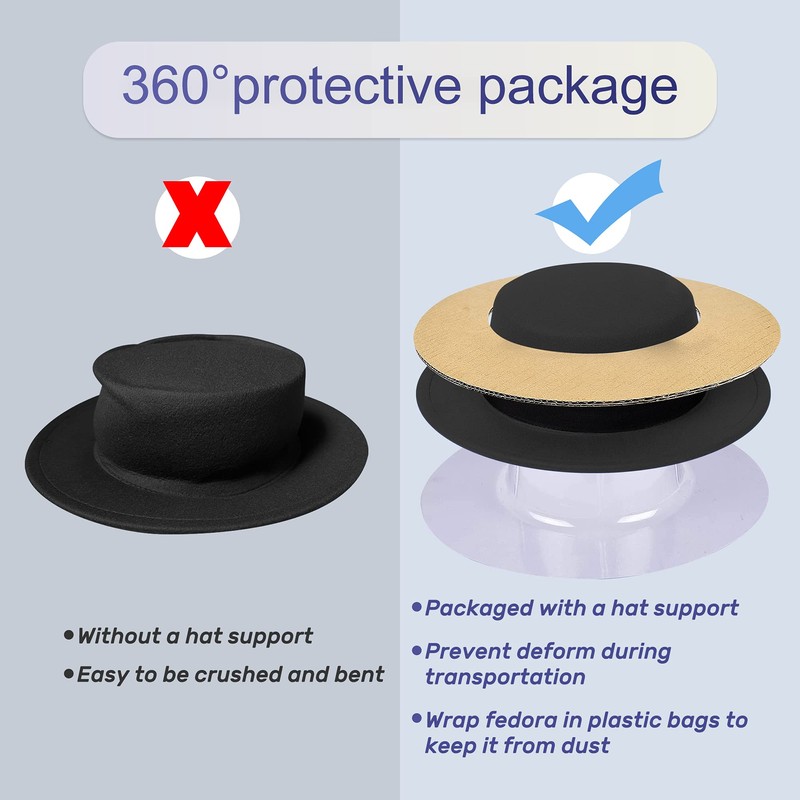 Classic Fedora Hat Flat Top Hat Felt Pork Pie Hat
