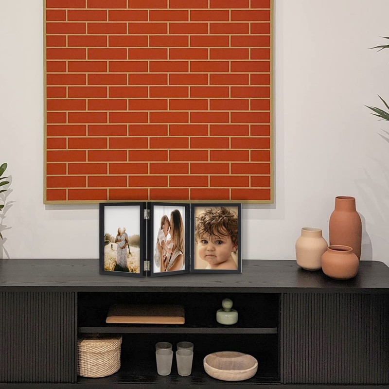 3 Picture Frame 5x7 Black Triple Hinged MDF Wood with