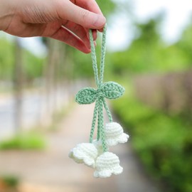 Car Mirror Hanging Accessories Lily Flower Handmade Knitted Car Pendant，Cute Car Decorations for Women Crochet Rearview Mirror Accessories,for Decoration Pendant,Car Accessories Pendant (White 1)